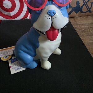Blue and White Dog Statue with Sunglasses
